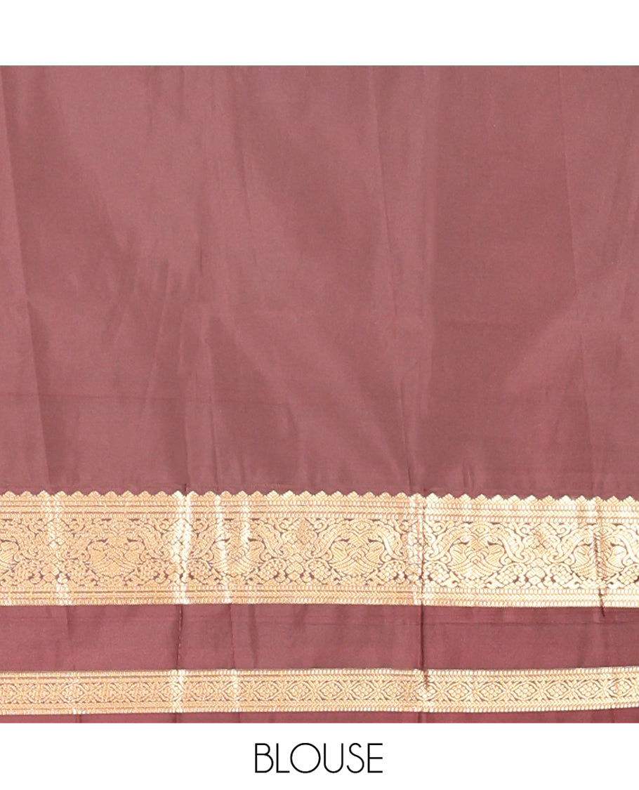 Green Budget Silk Saree Features Buttas, Contrast Rettai Pettu Border, Grand Pallu, Contrast Blouse