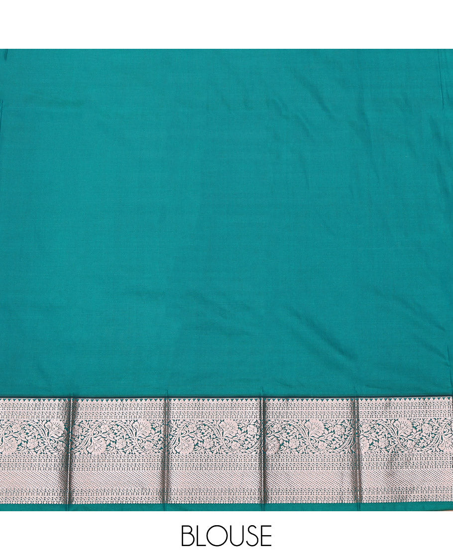Blue Budget Silk Saree, Decked Up with Zari Buttas, Complemented by a Contrast Traditional Zari Border, Grand Pallu, and a Contrast Blouse