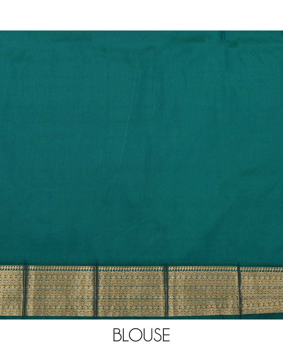 Red Budget Silk Saree, Bedecked with Zari Buttas and Checks, Complemented by a Contrast Traditional Zari Border, Grand Pallu, and a Contrast Blouse