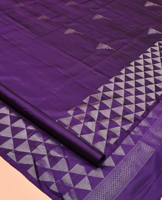Violet Mayuri Soft Silk Saree, Accentuated with Zari Buttas All Over Its Body, Complemented by Ara Maadam Border, Pallu of Same Ara Maadam Designs, and Paired with a Matching Blouse