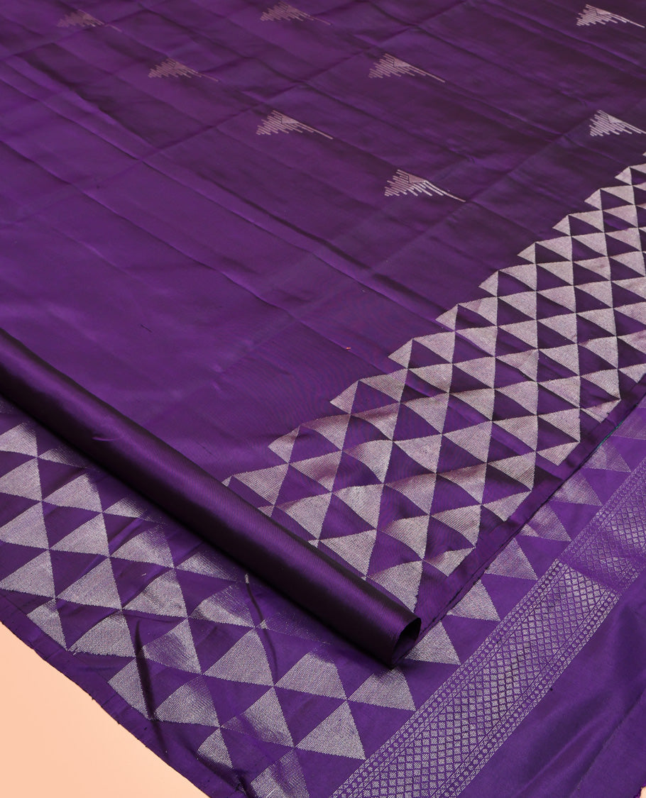 Violet Mayuri Soft Silk Saree, Accentuated with Zari Buttas All Over Its Body, Complemented by Ara Maadam Border, Pallu of Same Ara Maadam Designs, and Paired with a Matching Blouse