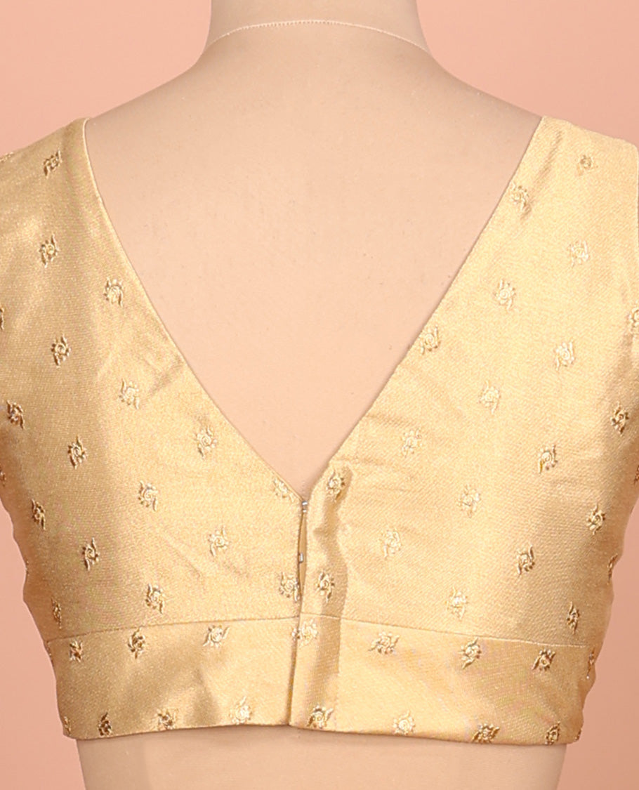Gold embroidered buttas front-back V-neck sleeveless readymade blouse