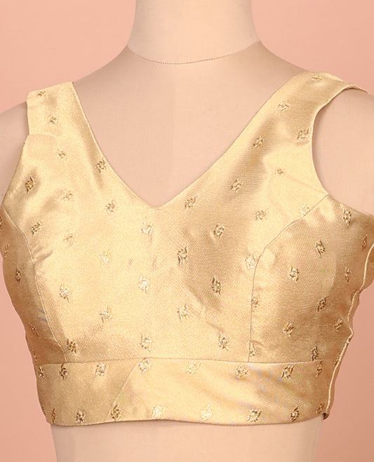 Gold embroidered buttas front-back V-neck sleeveless readymade blouse