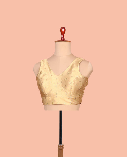 Gold embroidered buttas front-back V-neck sleeveless readymade blouse