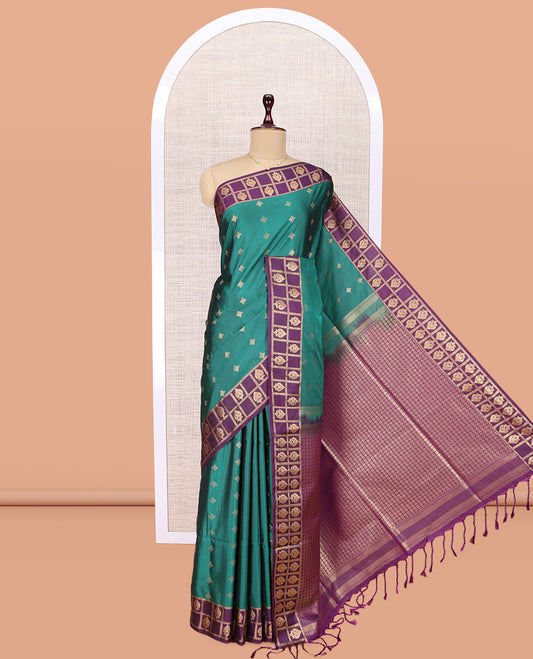 Green Checked Border Budget Silk Saree