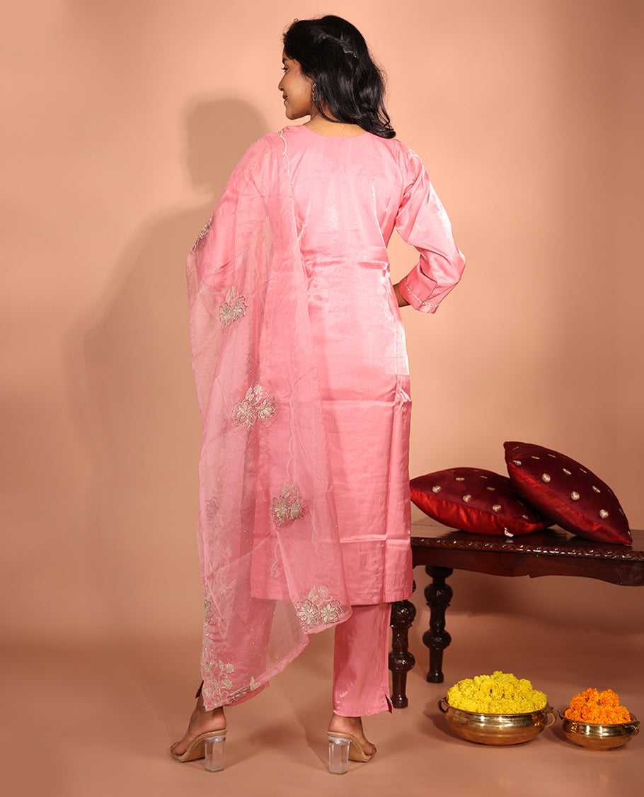 Pink Glass Fabric Readymade Suit