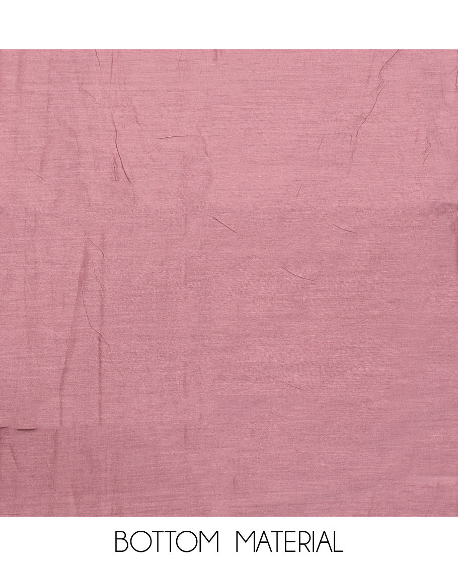 Pink Material Chudidar Set, Prettified with Abstract-Style Leaf Printed and Embroidery on Cotton Top, a Contrast Plain Cotton Bottom, and Paired with Sequins Striped Cotton Dupatta
