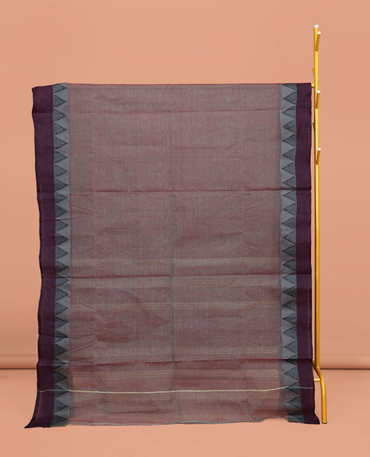 Grey Dual-Tone Bengal Cotton Saree, Adorned with Buttas All Over Its Body, Complemented by a Contrast Temple Border, Pallu of Stripes and Buttas, and Paired with a Matching Blouse