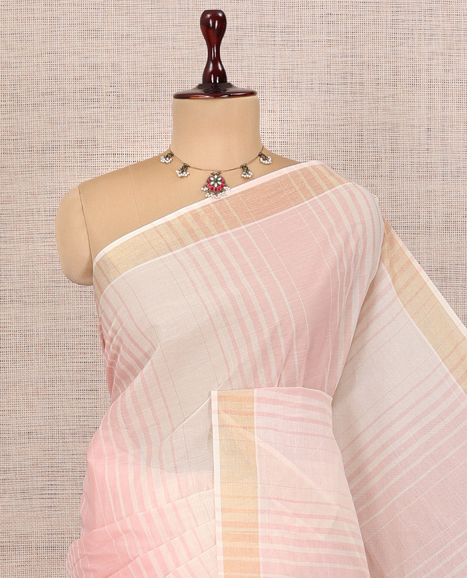 Cream-Pale Pink Jute Cotton Saree