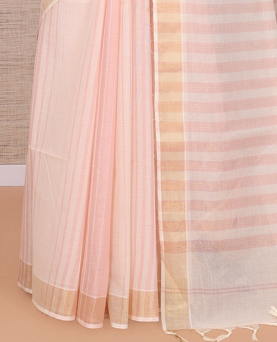 Cream-Pale Pink Jute Cotton Saree