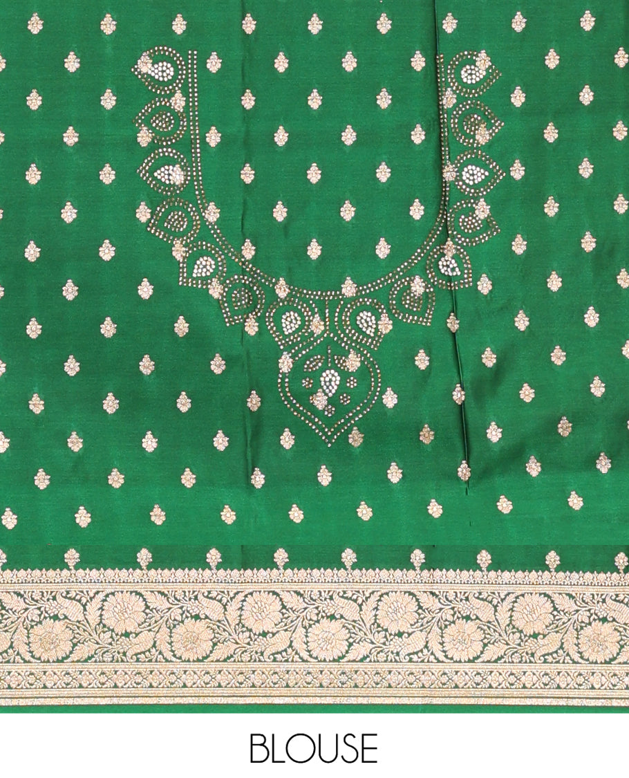 Green Semi-Banaras Satin Silk Saree