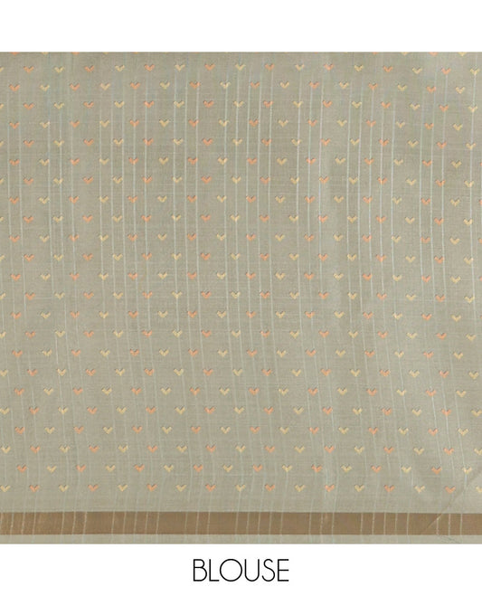 Maroon small flower butta printed katan silk saree, contrast flower & parrot motif printed border, printed pallu & blouse