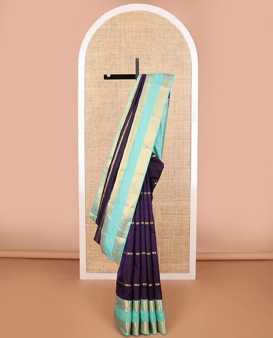 Violet striped vasundhara elite silk saree with self Contrast intricate zari design border & striped, floral design pallu