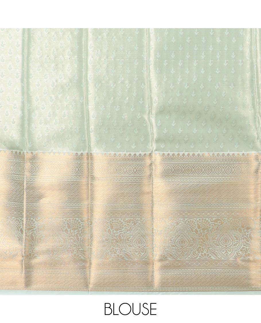 Green floral jacquard budget silk saree with self floral zari border & paisley, floral zari design pallu