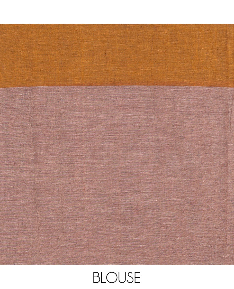 Borderless Maroon Plain Khadi Mul Cotton Saree, Adorned with Ombre-Style Stripes, Self-Pallu, and Paired with a Matching Blouse