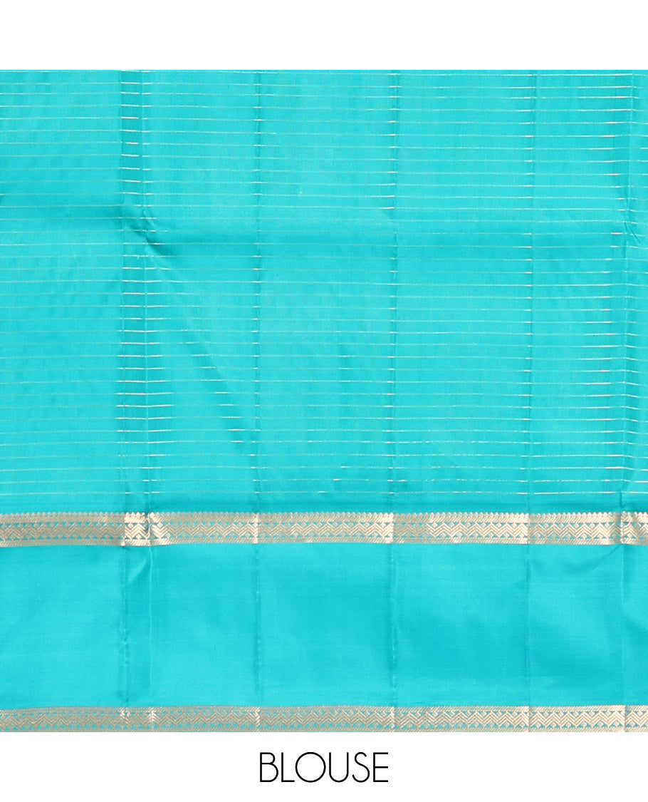 Magenta-Sapphire Blue Vasundhara Silk Saree Features Zari Butta and Checks, Contrast Rettai Pettu Border, Jaal Pallu, and a Contrast Blouse