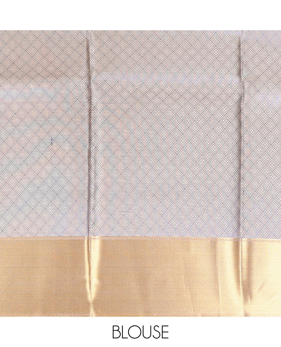 Blue mango design semi soft silk saree with contrast border & grand pallu along with plain blouse