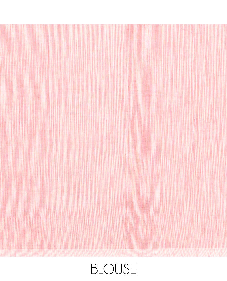 Borderless Off-White Negamam Cotton Saree, Subtly Woven with Vertical Stripes All Over Its Body, a Self-Pallu, and Paired with a Contrast Blouse