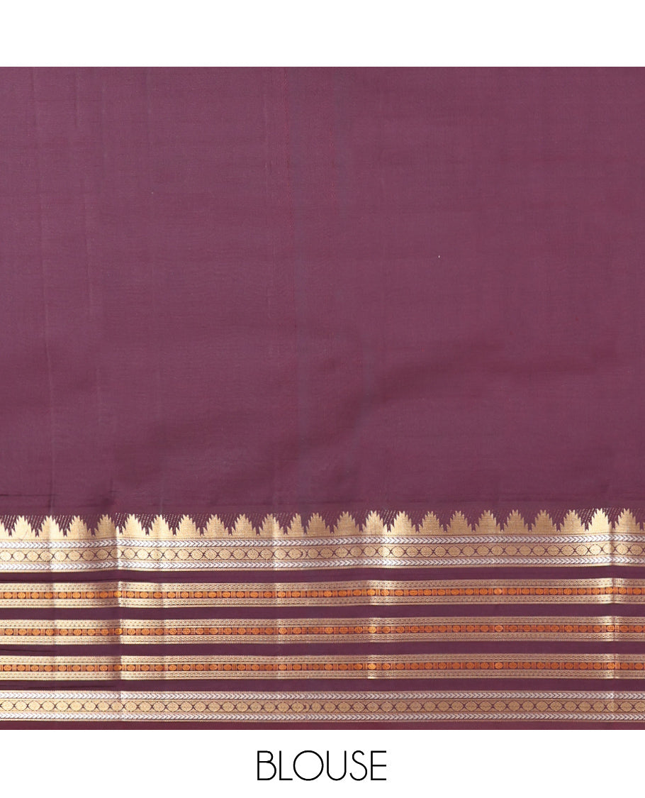 Red Mayil Buttas Vasundhara Lite-Silk Mix Saree, Complemented by a Contrast Temple Border of Kathir, Kamalam, and Manga Designs, Grand Pallu, and a Contrast Blouse