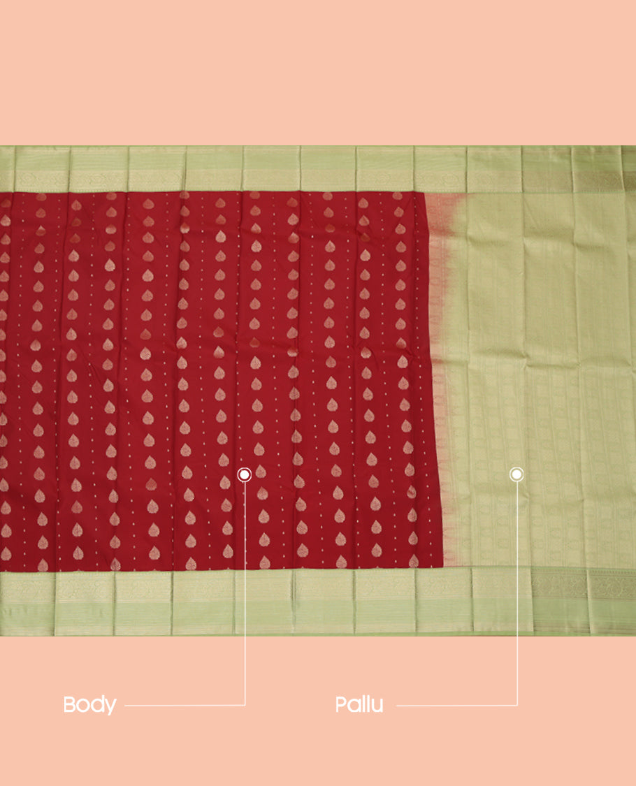 Light Maroon Budget Silk Saree, Woven with Zari Buttas, a Contrast Traditional Zari Border, Grand Pallu, and a Contrast Blouse