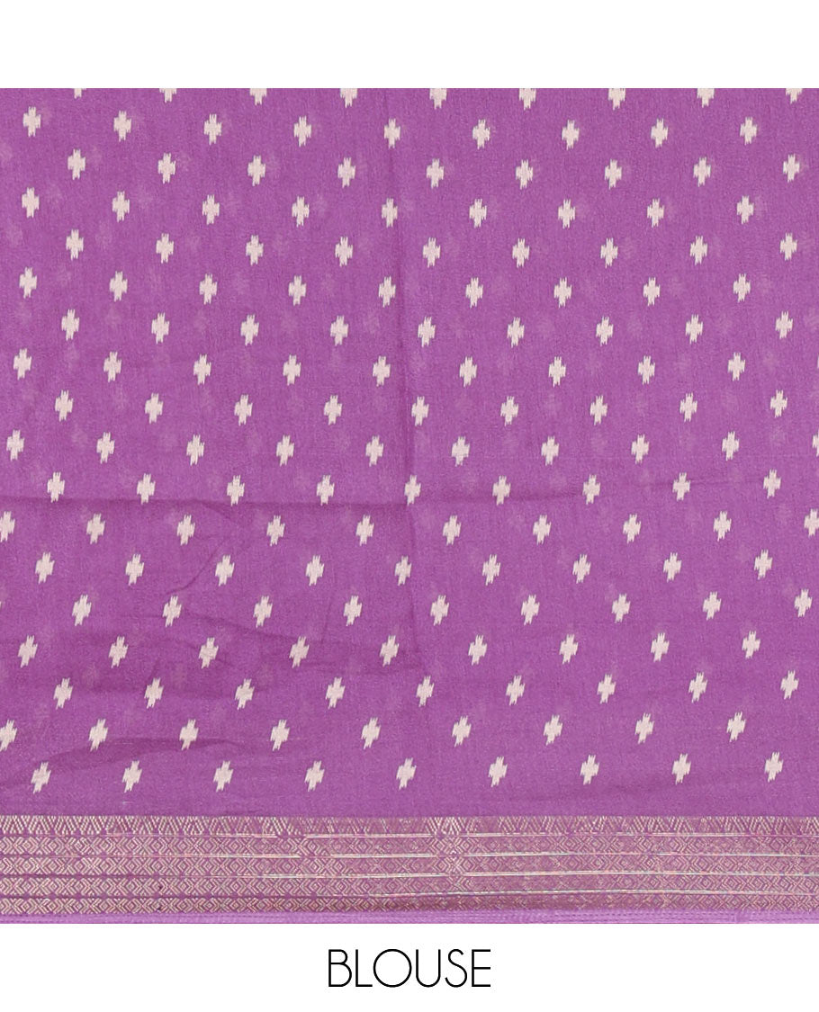 Violet Bandhani motifs printed viscose moss chiffon saree, zari design border, shibori-style pallu & blouse of zari & print work