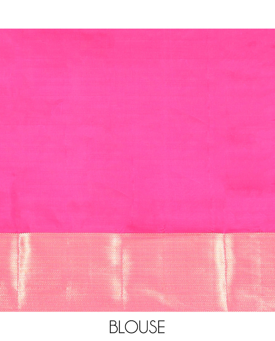 Orange Vasundhara Silk Mix Saree, Decked Up with Zari Buttas All Over Its Body, Complemented by Contrast Border of Muthu and Kathir Designs, Geometric Patterned Pallu and Paired with a Contrast Blouse
