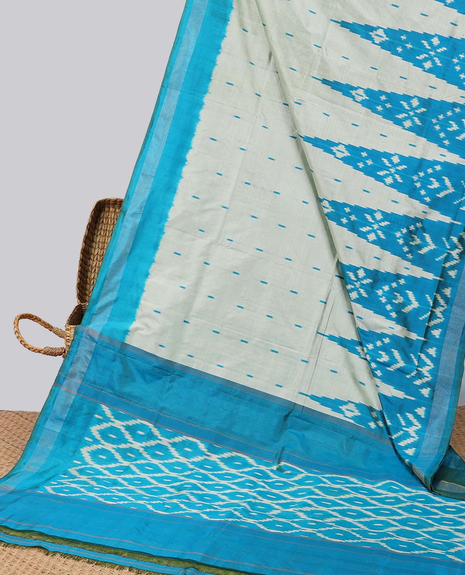 Purple geomentric design ikkat silk saree with contrast striped border & striped design pallu