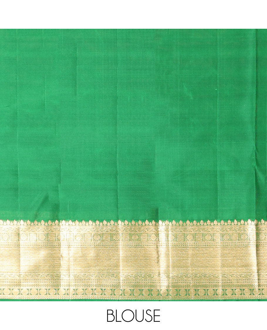 Green  floral jacquard kancheepuram silk saree with contrast zari design border & traditional zari design pallu