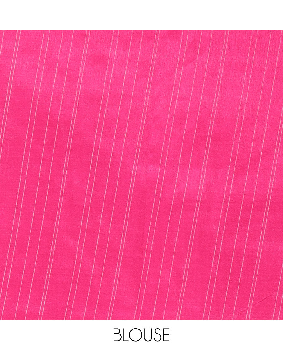 Chikku color swastika & Hindi typography printed jute cotton saree, contrast printed border, printed pallu & plain pink blouse