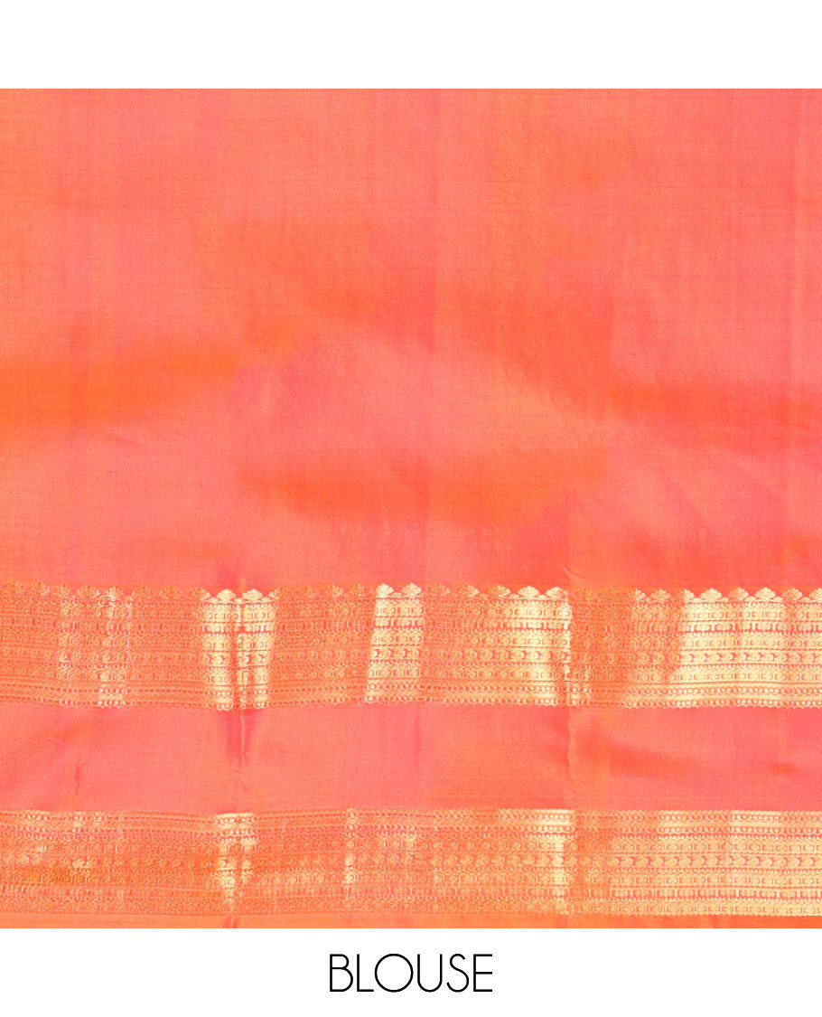 Blue Zari Buttas Vasundhara Silk Saree, Complemented by a Contrast Rettai Pettu Border of Salngai, Muthu, Kathir, Banaras, Manga, and Kamalam Designs, Jaal Pallu, and Contrast Blouse