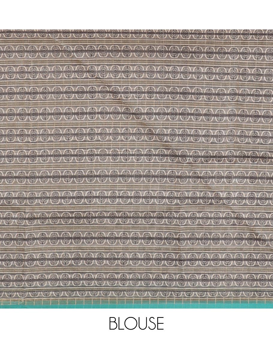 Multi-color ombre-style dyed bandhani dots print checked khadi tussar saree,piping printed border,flora-fauna printed pallu & contrast printed blouse