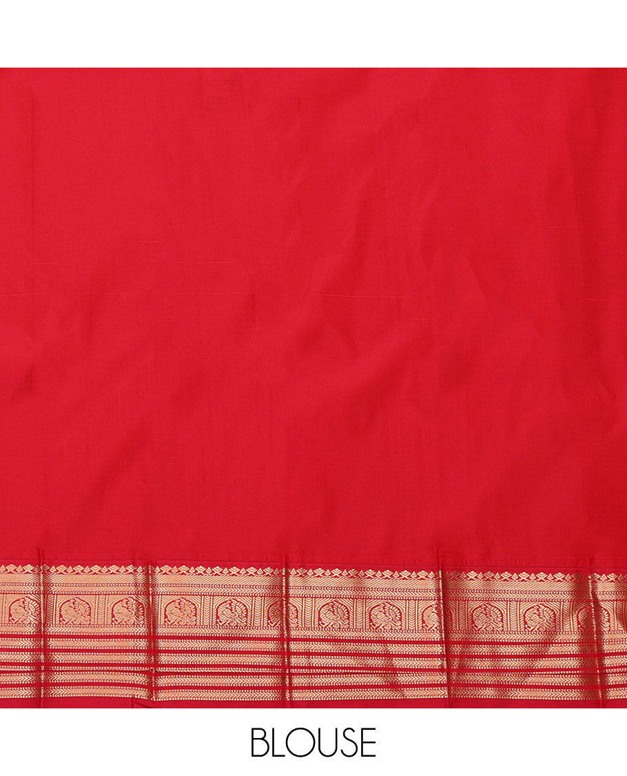 Dark Green Budget Silk Saree, Enriched with Zari Buttas and Checks, Complemented by a Contrast Traditional Zari Design Border, Jaal Pallu, and a Contrast Blouse