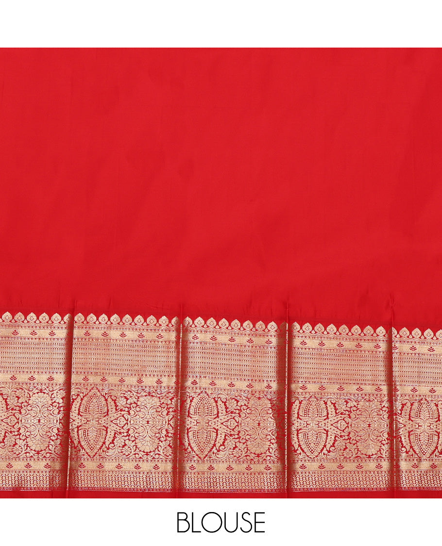 Lavender Budget Silk Saree, Prettified with Zari Buttas on Its Body, Complemented by a Contrast Traditional Zari Design Border, Grand Jaal Pallu, and Paired with a Contrast Blouse