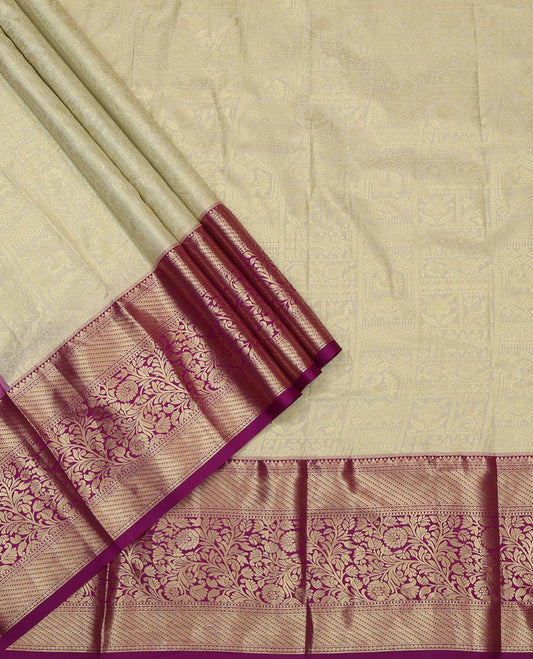 Cream Art Silk Pavadai Material Set