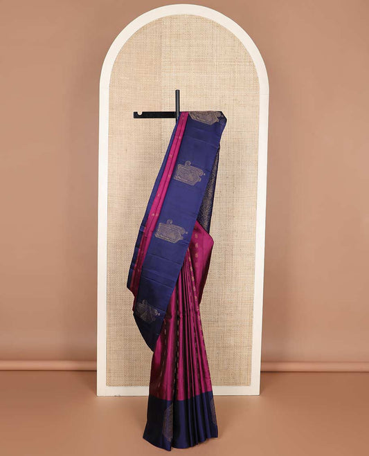Magenta manga zari buttas silk mix saree, contrast unique manga butta border & pallu of jaal designs