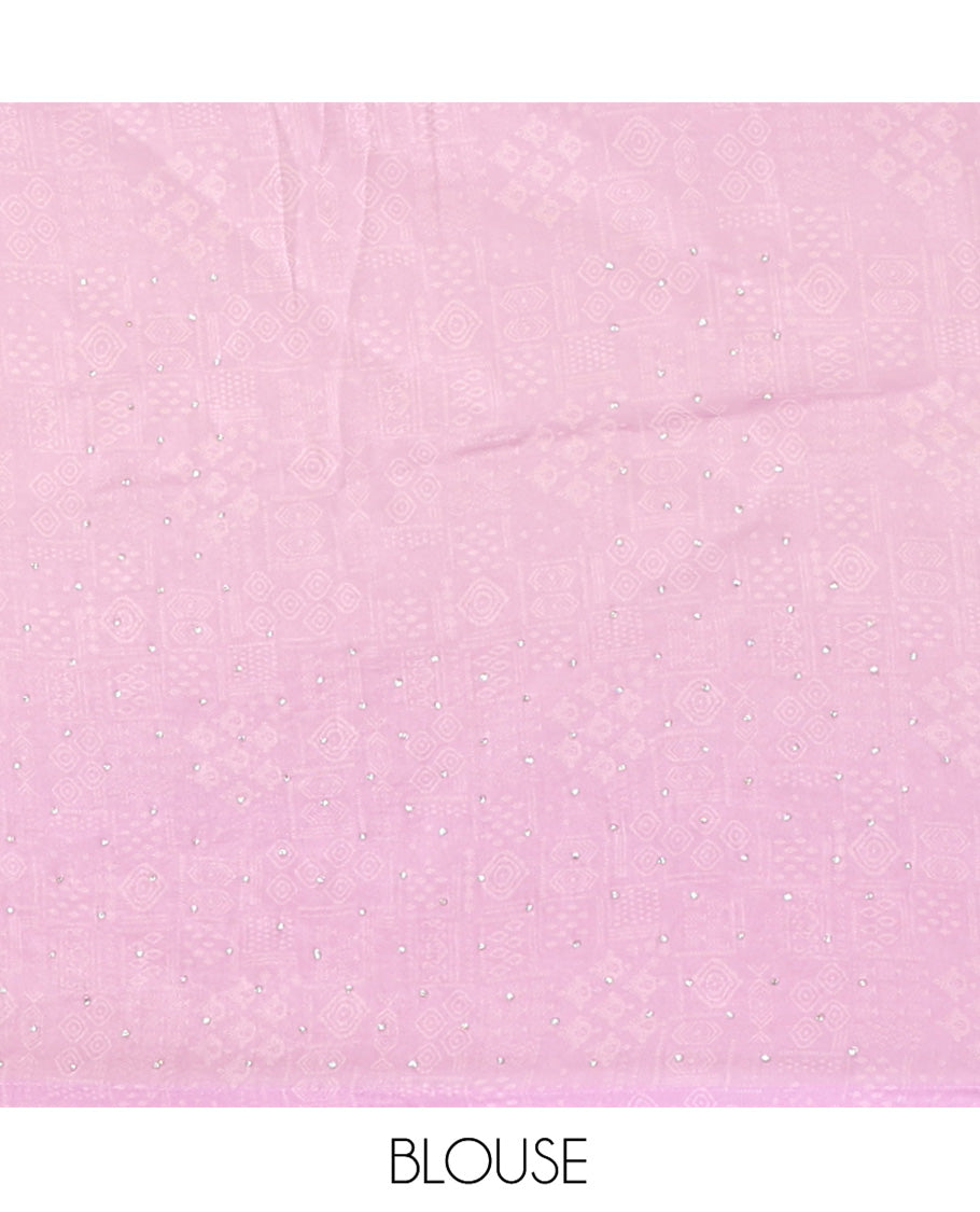 Lavender and Cream Designer Saree, Gracefully Embellished with Embroidered Buttas All Over Its Body, Scallop Embroidered Border, And Paired with a Matching Stone Work Blouse