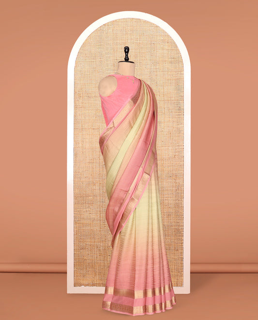 Multi-Color Ombre-Style Checked Mysore Silk Saree, Highlighted by a Traditional Zari Border, Floral Pallu, and a Matching Blouse