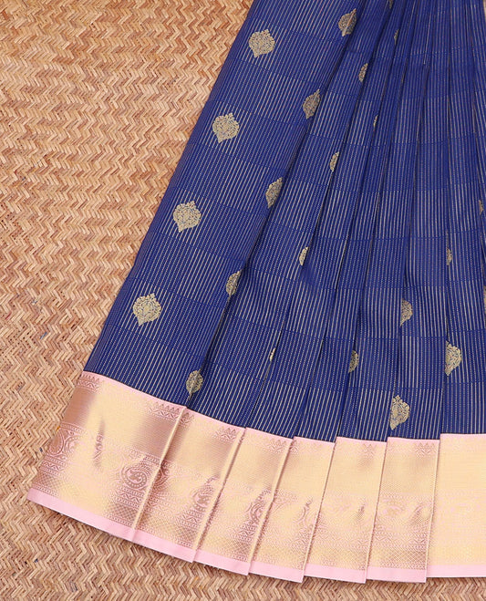 Blue Budget Silk Saree, Embellished with Zari Buttas, Complemented by a Contrast Traditional Zari Border, Grand Pallu, and a Contrast Blouse