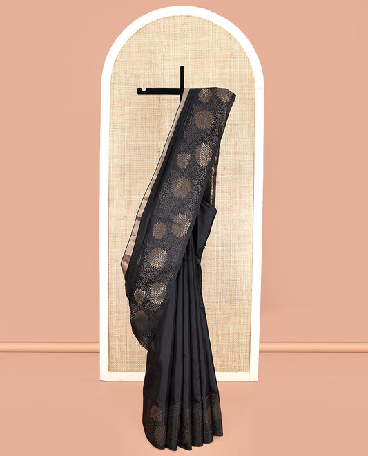 Black Mayuri Lite Silk Mix Saree, Graced with Zari Buttas, Highlighted by Zari Flower Design Border, Floral Design Pallu, and Matching Blouse