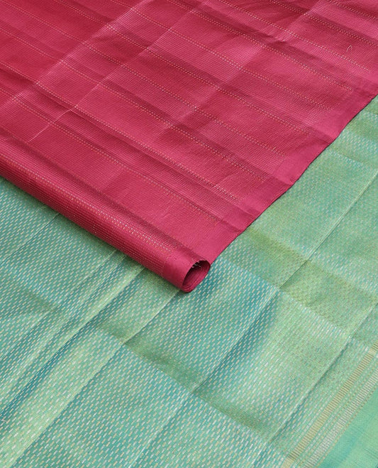 Borderless Pink striped soft silk saree with geometric patterned pallu