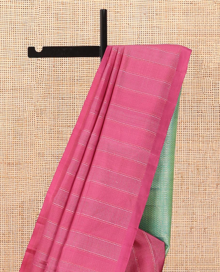 Borderless Pink striped soft silk saree with geometric patterned pallu