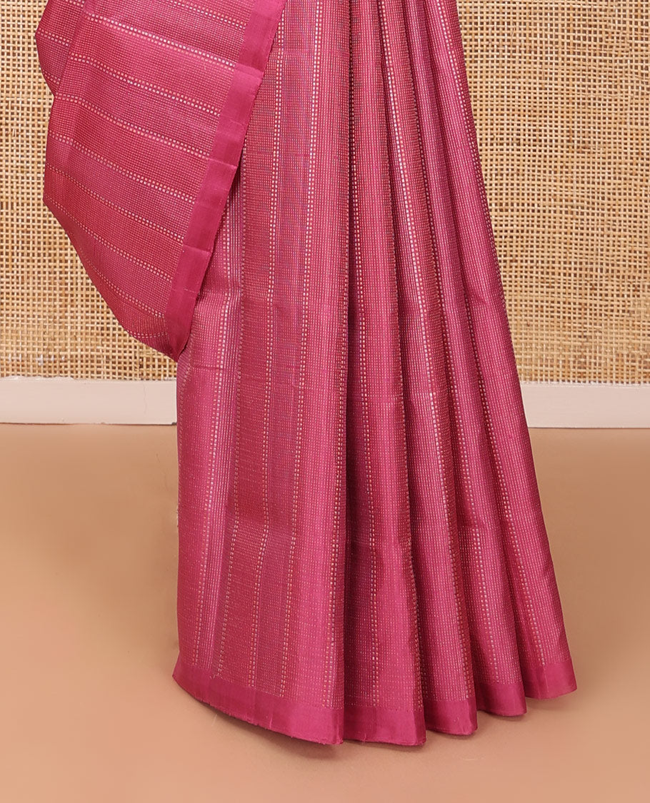 Borderless Pink striped soft silk saree with geometric patterned pallu