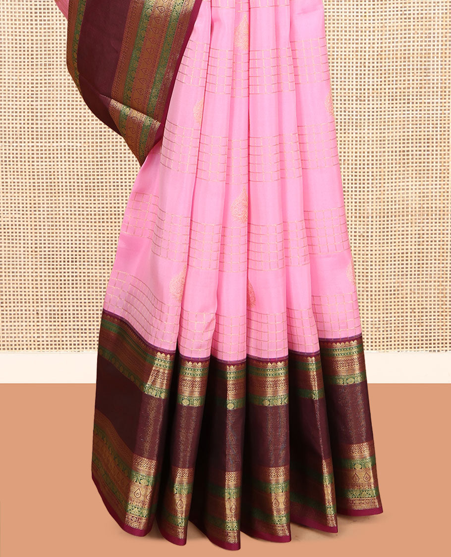 Pink Vasundhara Lite Silk Mix Saree, Richly Detailed with Zari Buttas and Checks, a Contrast Border Steeped with Traditional Designs, Grand Pallu, and a Contrast Blouse