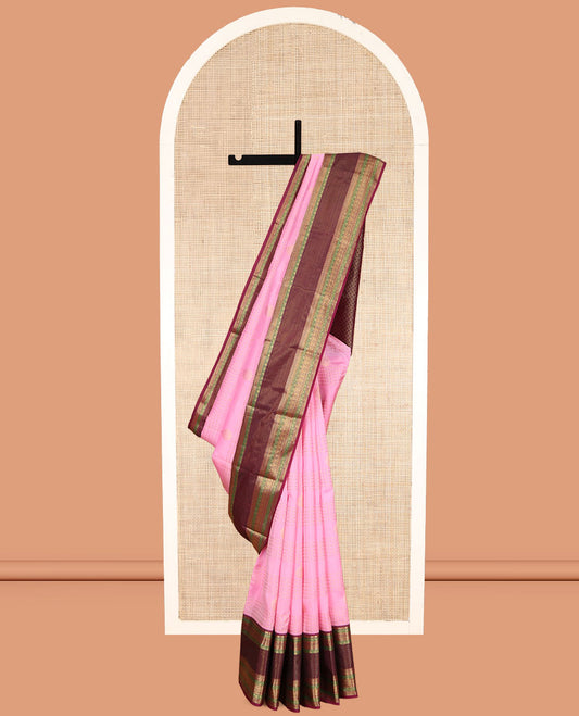 Pink Vasundhara Lite Silk Mix Saree, Richly Detailed with Zari Buttas and Checks, a Contrast Border Steeped with Traditional Designs, Grand Pallu, and a Contrast Blouse