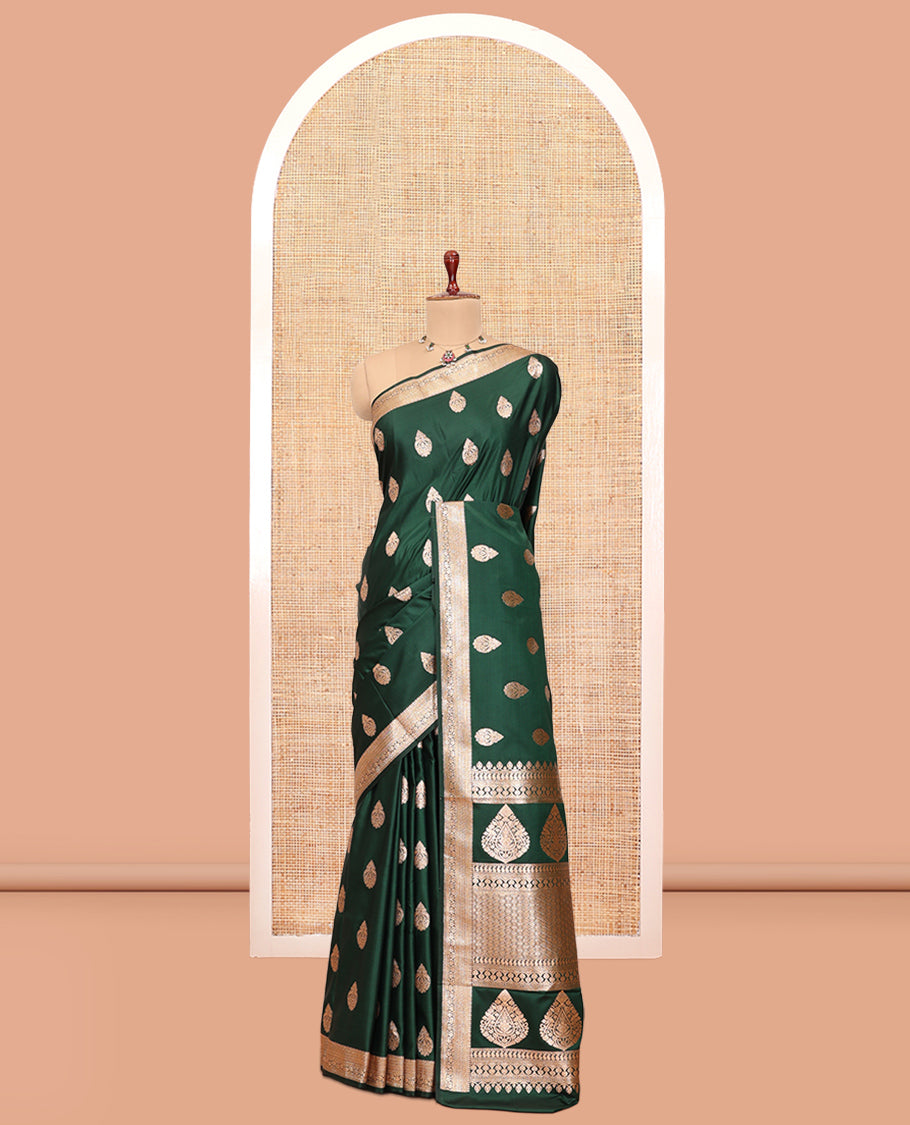 Green Semi-Banaras Satin Silk Saree