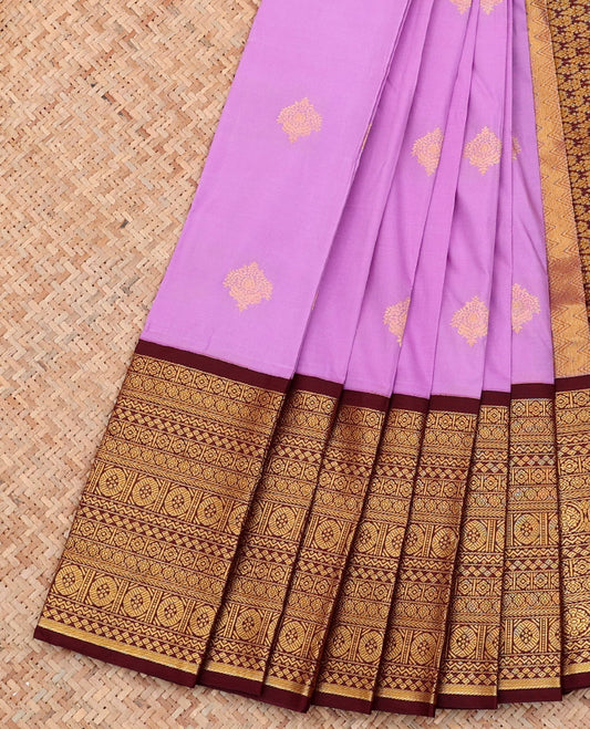 Lavender Budget Silk Saree, Beautified with Zari Buttas on Its Body, Complemented by a Contrast Traditional Zari Design Border, Intricately Designed Pallu, and Paired with a Contrast Blouse