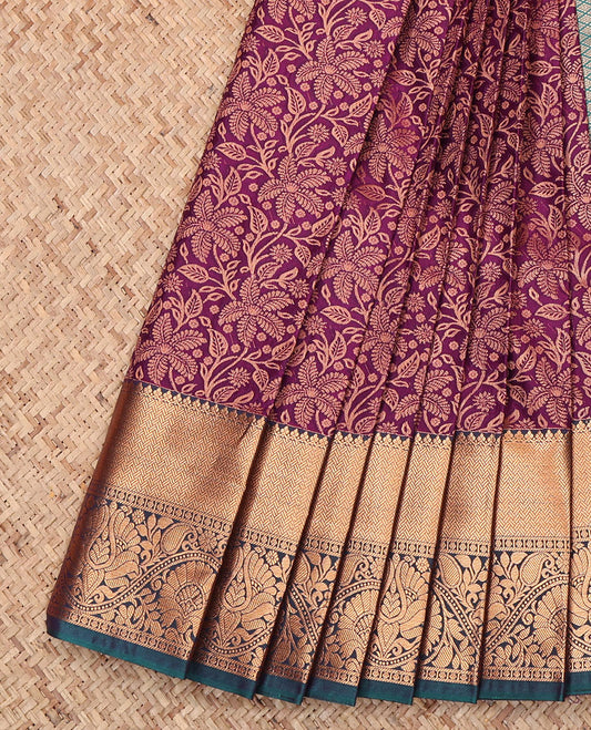 Purple Budget Silk Saree, Gracefully Embellished with Jacquard Design, Complemented by a Contrast Traditional Zari Border, Jaal Pallu, and Contrast Blouse