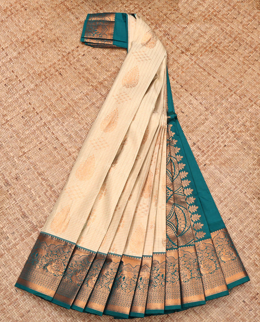Sandal Budget Silk Saree, Richly Detailed with Zari Buttas and Checks, Complemented by a Contrast Traditional Border, Grand Pallu, and Contrast Blouse