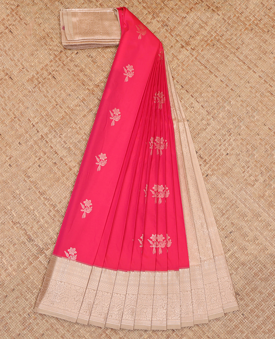 Red Budget Silk Saree, Finely Crafted with Zari Buttas, Complemented by a Contrast Traditional Zari Border, Jaal Pallu, and a Contrast Blouse