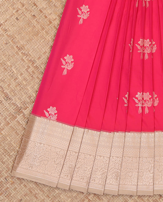 Red Budget Silk Saree, Finely Crafted with Zari Buttas, Complemented by a Contrast Traditional Zari Border, Jaal Pallu, and a Contrast Blouse